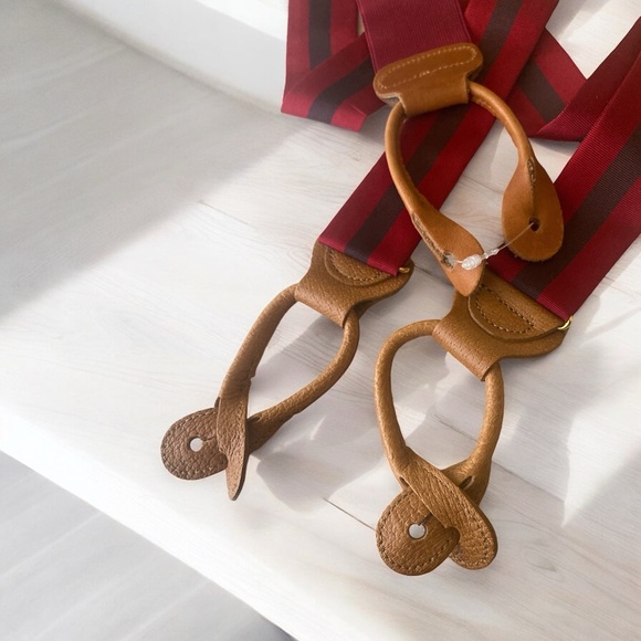 TRAFALGAR Suspenders Silk Maroon & Blue Center Stripe OS NEW - Picture 4 of 13